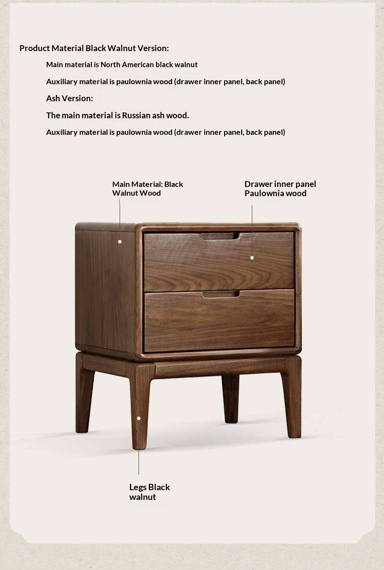 Black Walnut, Ash Solid Wood Nordic Modern Nightstand
