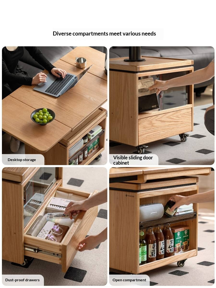 Oak Solid Wood Modern Mobile Elevating Coffee Table