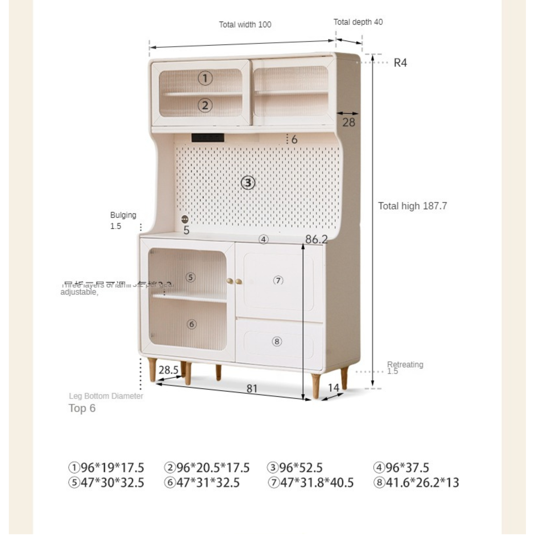 Poplar Solid Wood Rock Board Cream Style Dining Sideboard