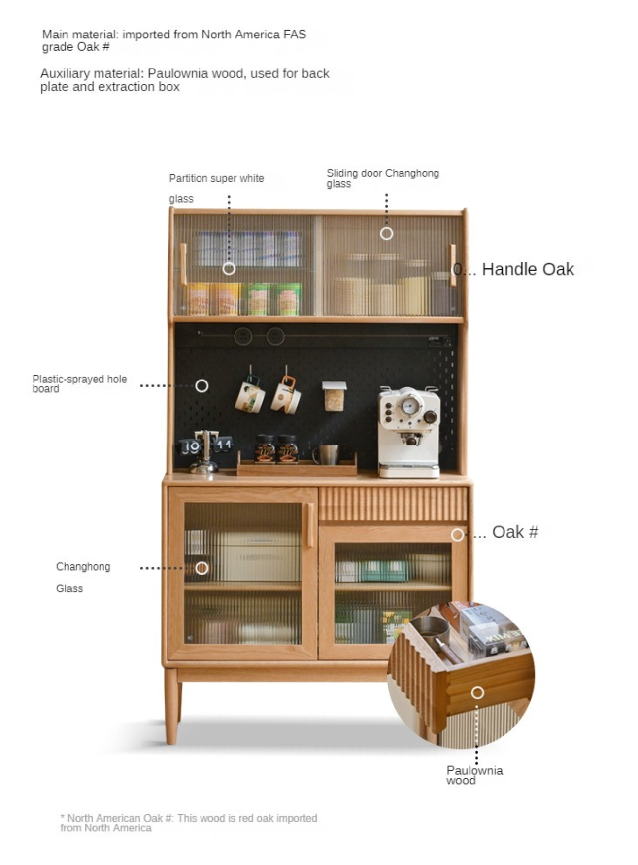 Cherry, Oak, Black Walnut Solid Wood Retro Dining Sideboard