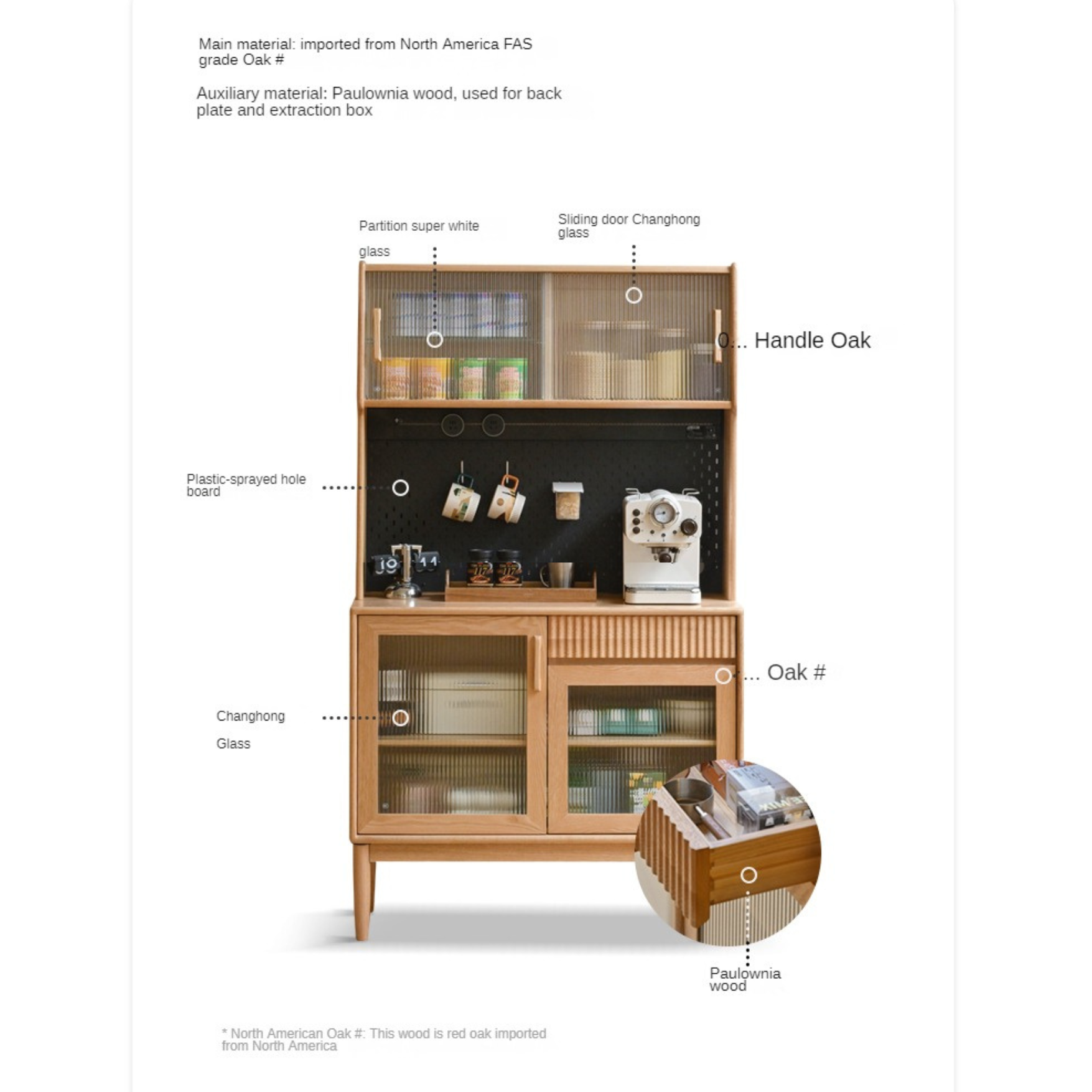 Cherry, Oak, Black walnut solid wood retro dining Sideboard,