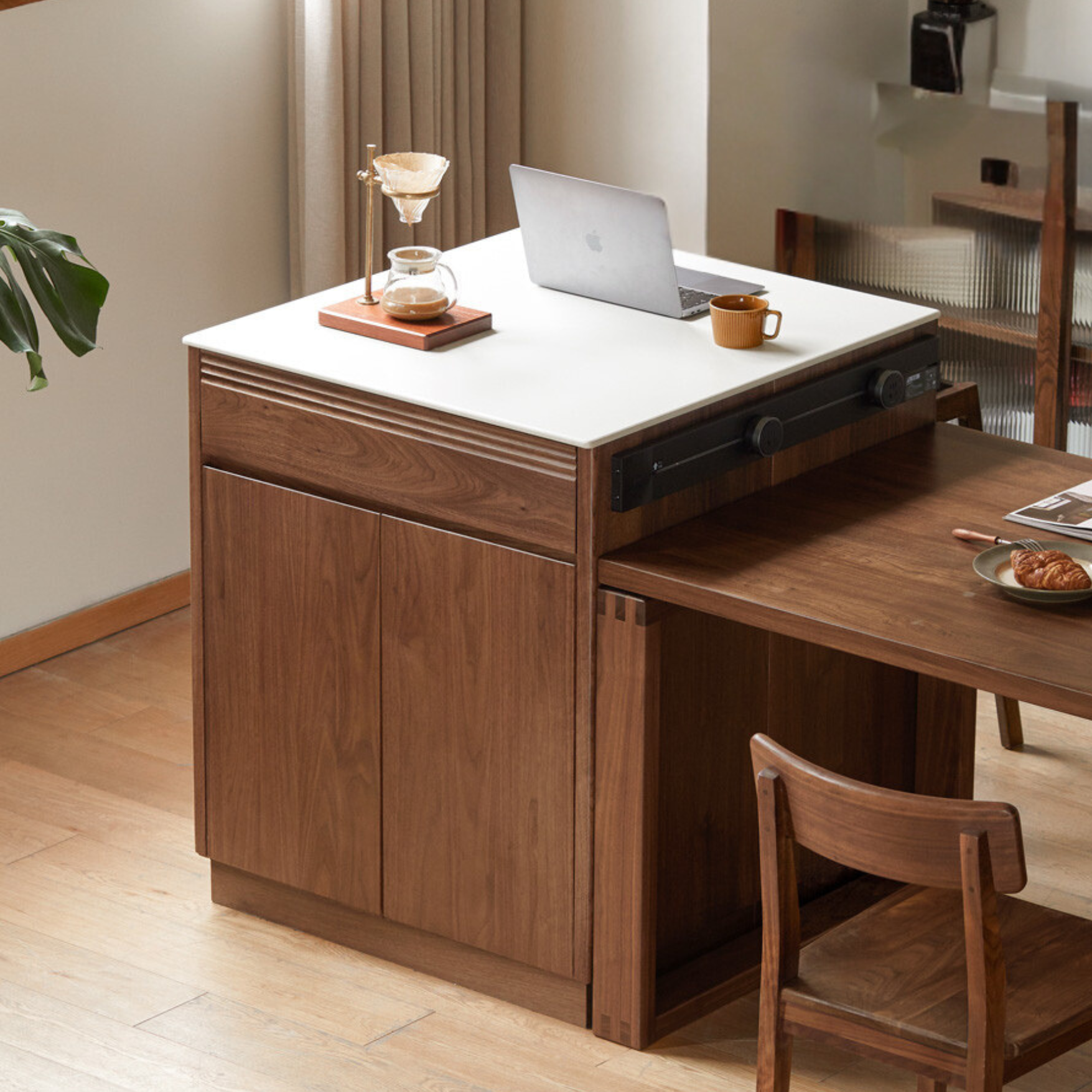 Black Walnut, Oak Solid Wood Island Light Luxury Sideboard,