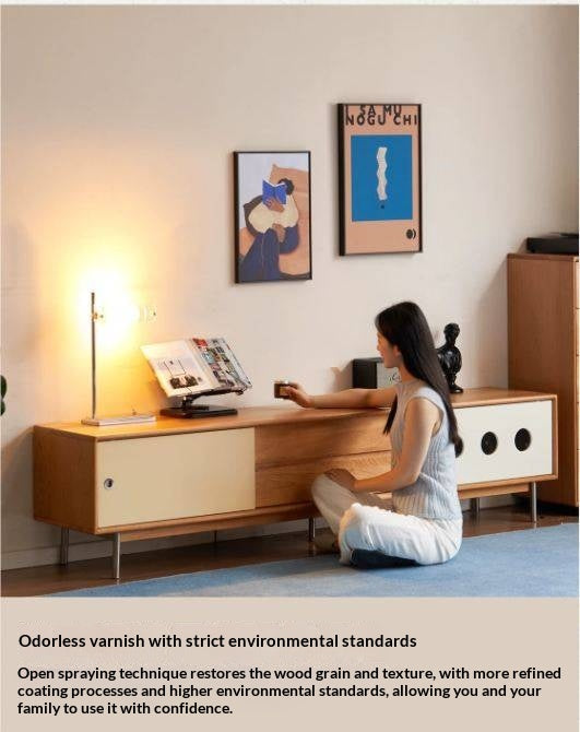 Cherry Solid Wood Bauhaus TV Stand with Color-Block Storage