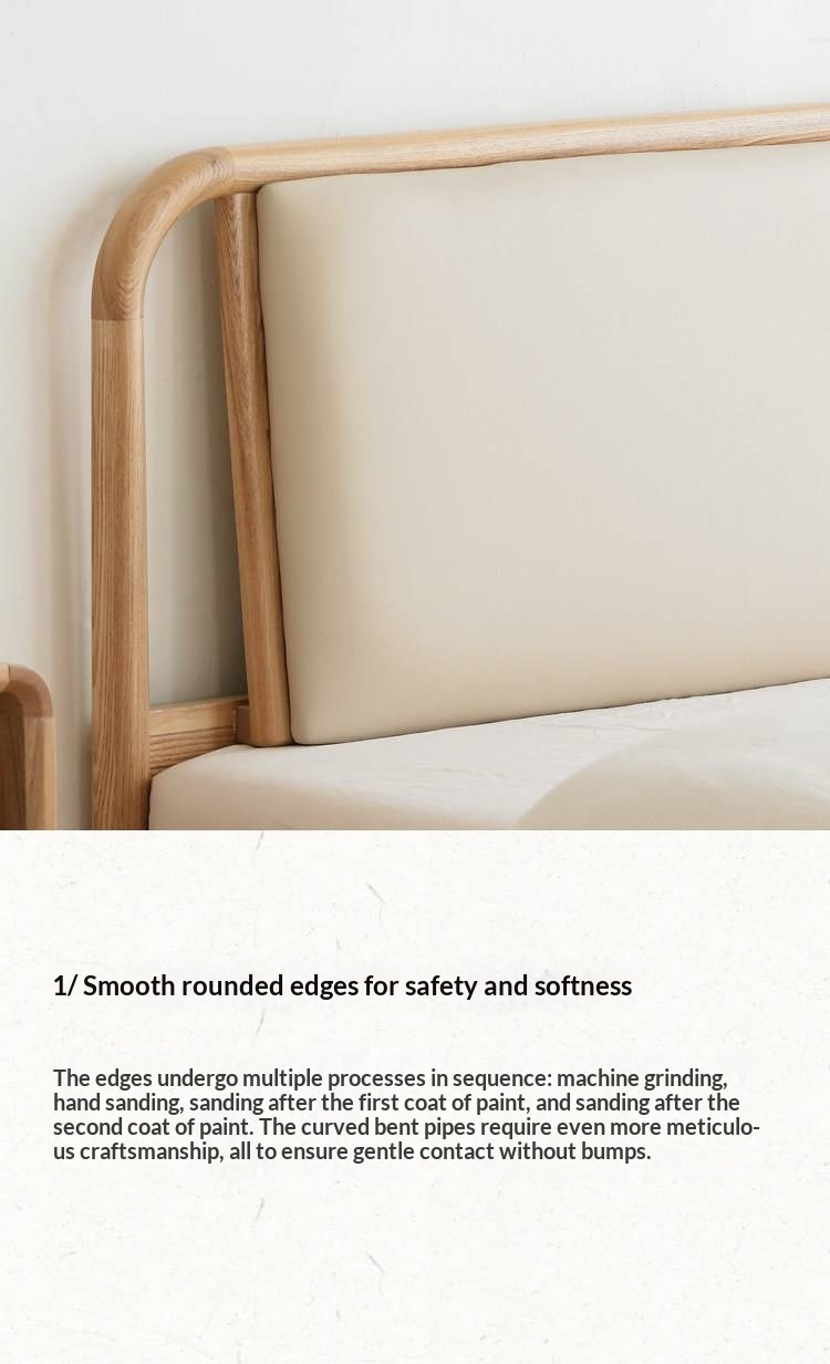 Ash Solid Wood Floor Bed — Modern Minimalist, High Box Design with Genuine Leather