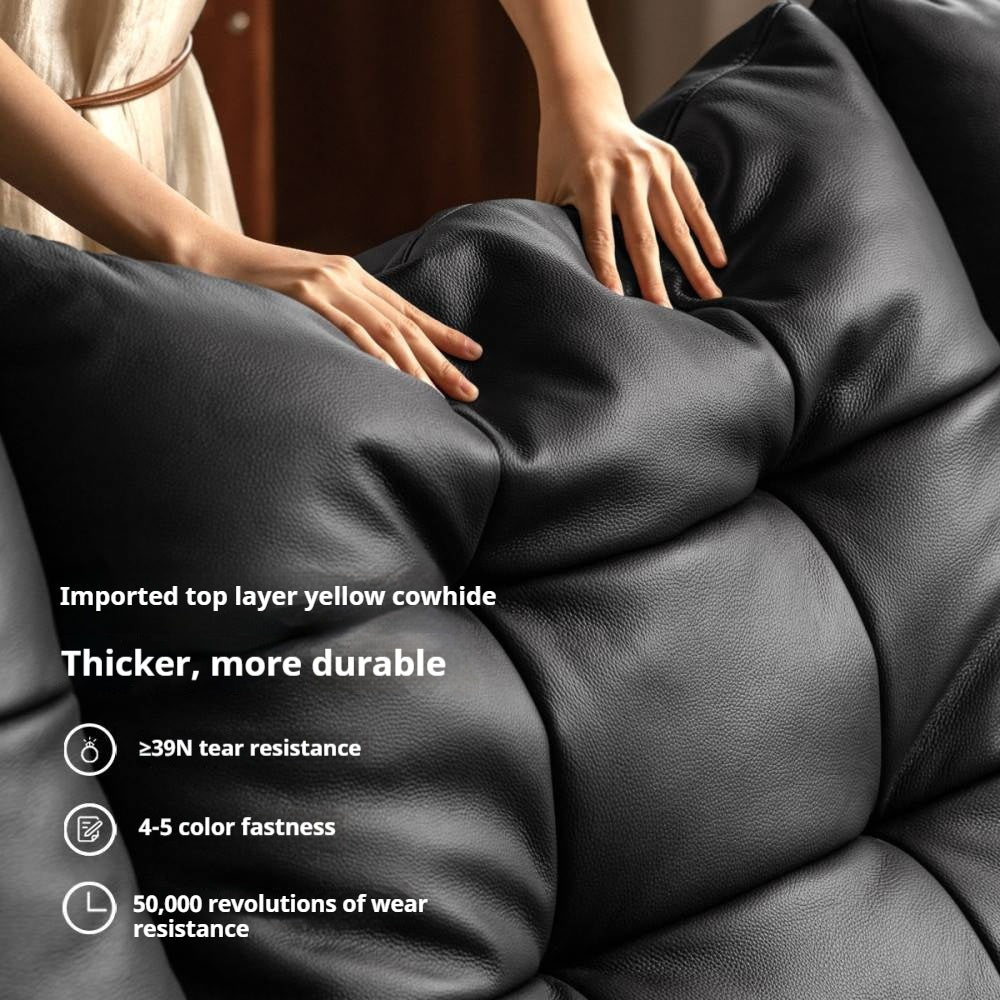Pine Solid Wood Big Black Functional Leather Sofa