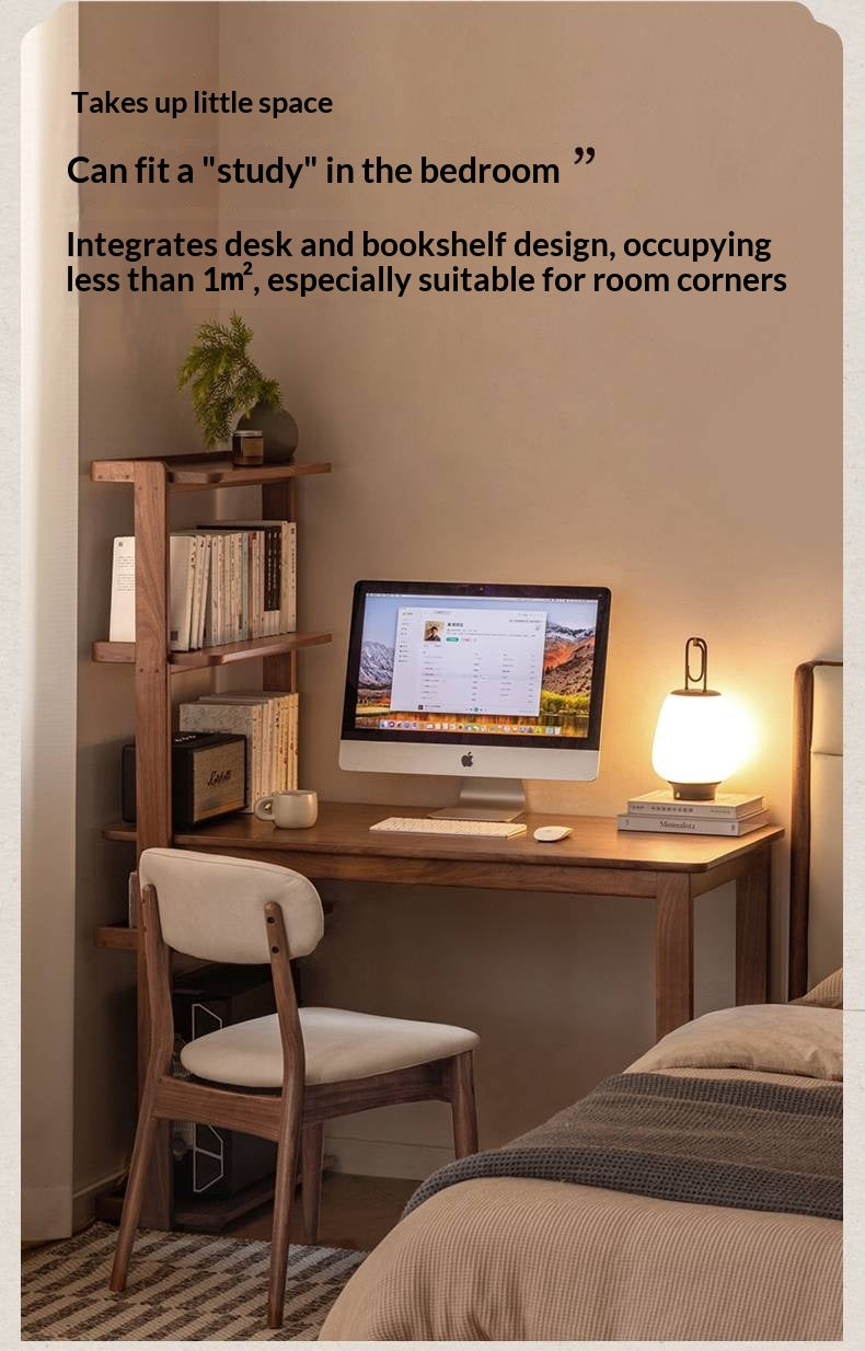 Black Walnut, Ash Solid Wood Desk Bookshelf