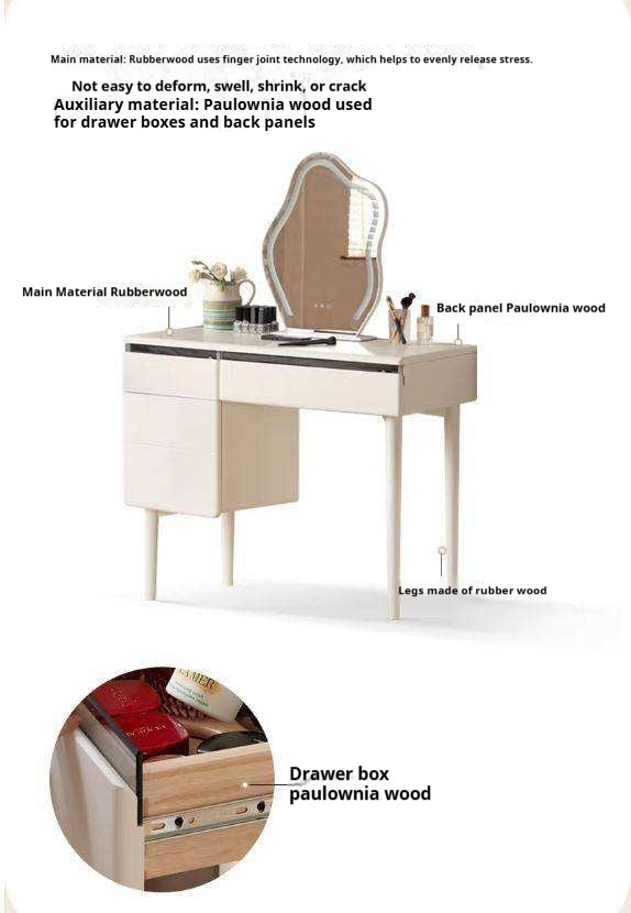 Solid Rubberwood Vanity Table Warm White