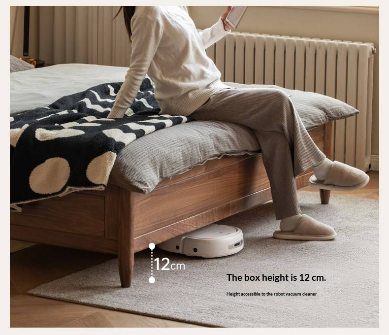Black Walnut Solid Wood Adjustable Storage Bed with Flat Panel Headboard