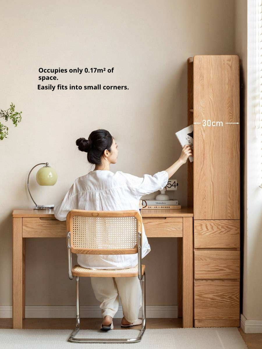 Oak Solid Wood, Solid Rubberwood Bookcase, Floor-Standing Storage Cabinet