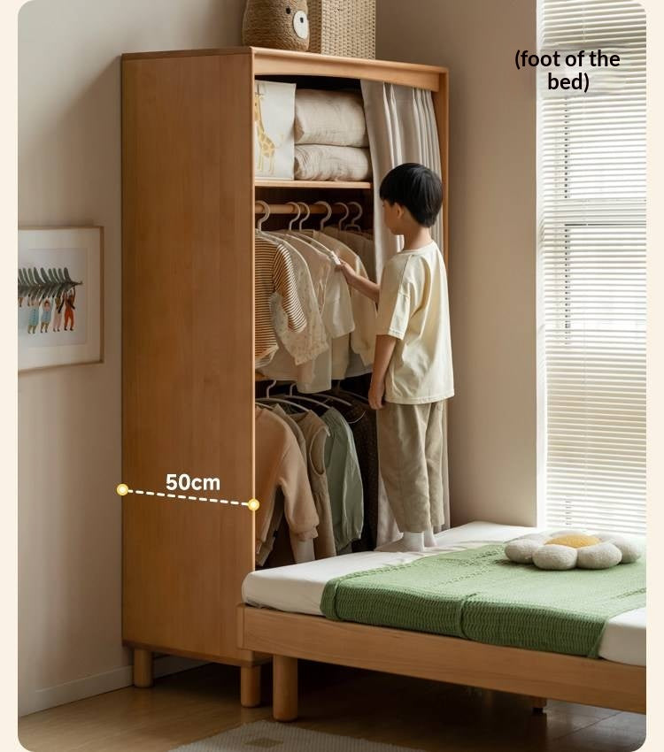 Beech Solid Wood Children's Curtain Wardrobe