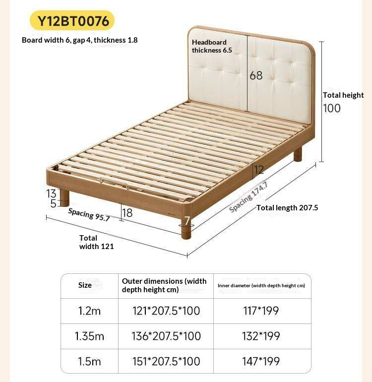Oak, Rubberwood,Beech Solid Wood Montessori Children's Bed — Soft Upholstered Bed