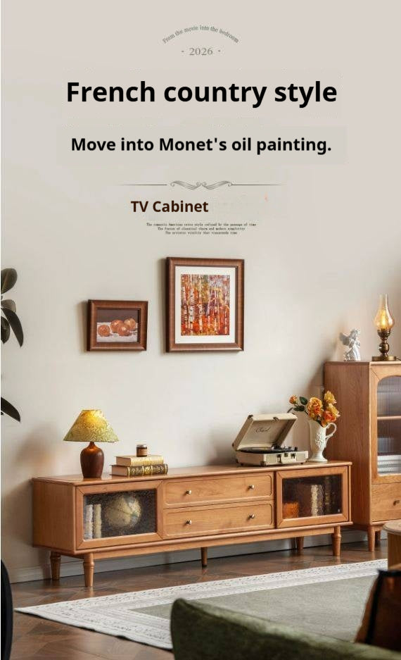 Birch Solid Wood French Country TV Console with Turned Legs