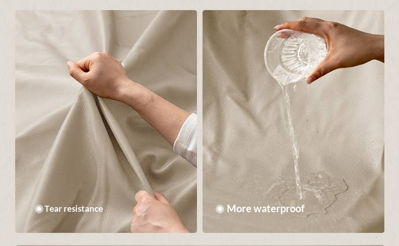 Luxury Genuine Leather Soft Headboard Bed, American Style Riveted Bed