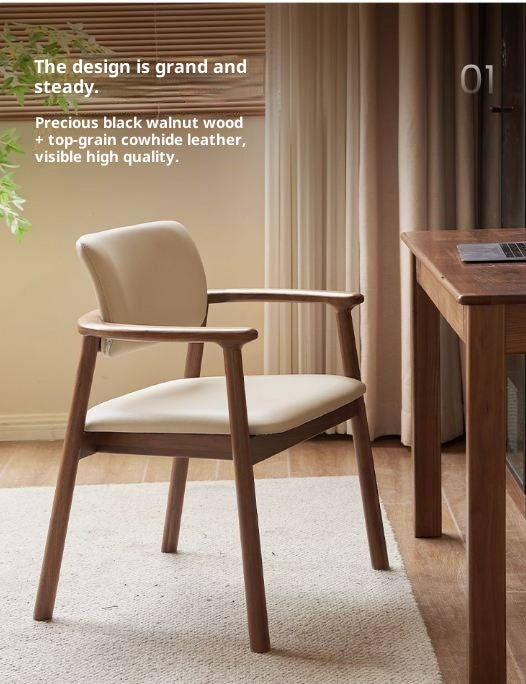 Black Walnut Solid Wood Dining Chair with Backrest