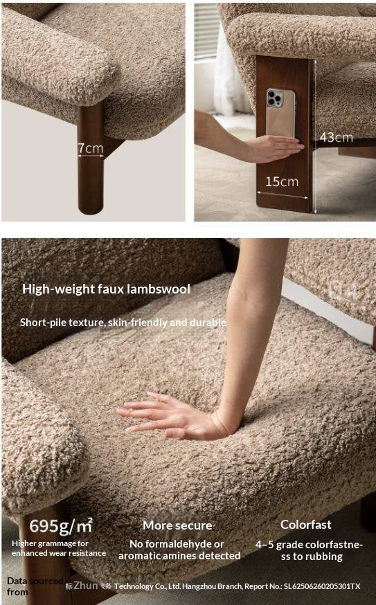 Beech Solid Wood Reclining Lounge Chair with Wide Armrests and Thick Wood Block Legs