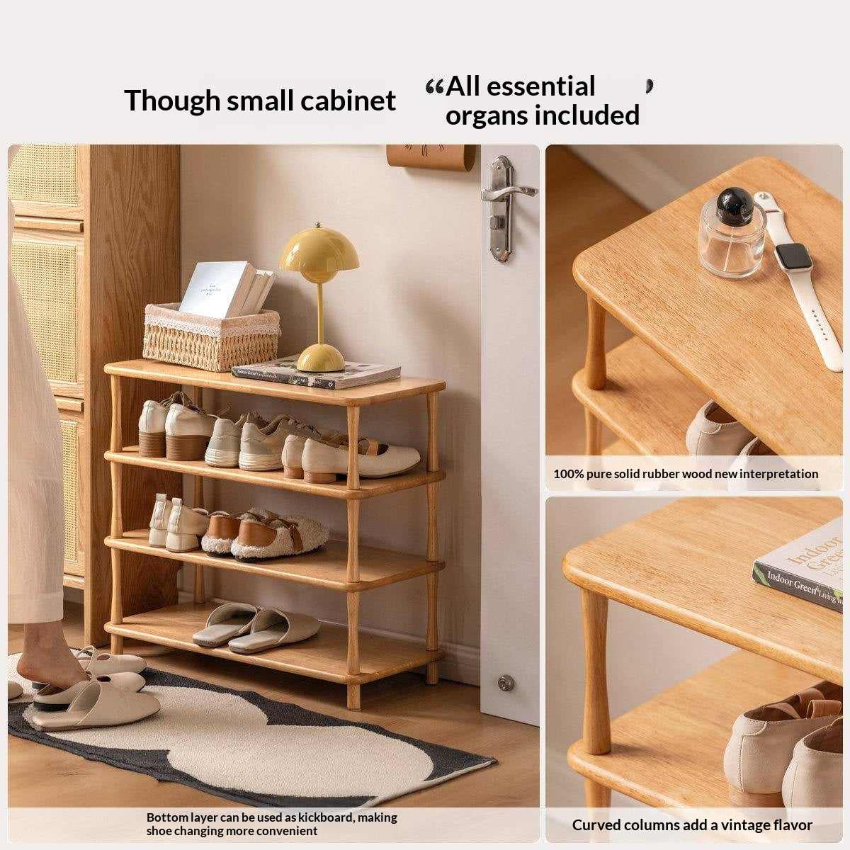 Rubberwood Solid Wood Shoe Rack Multi Layer Storage Organizer