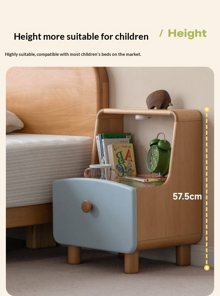 Beech Solid Wood Kids Nightstand Built-in Night Light