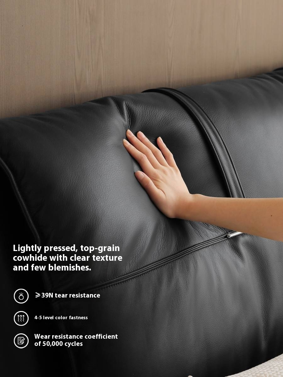 Genuine Leather Italian Light Luxury Black Bed