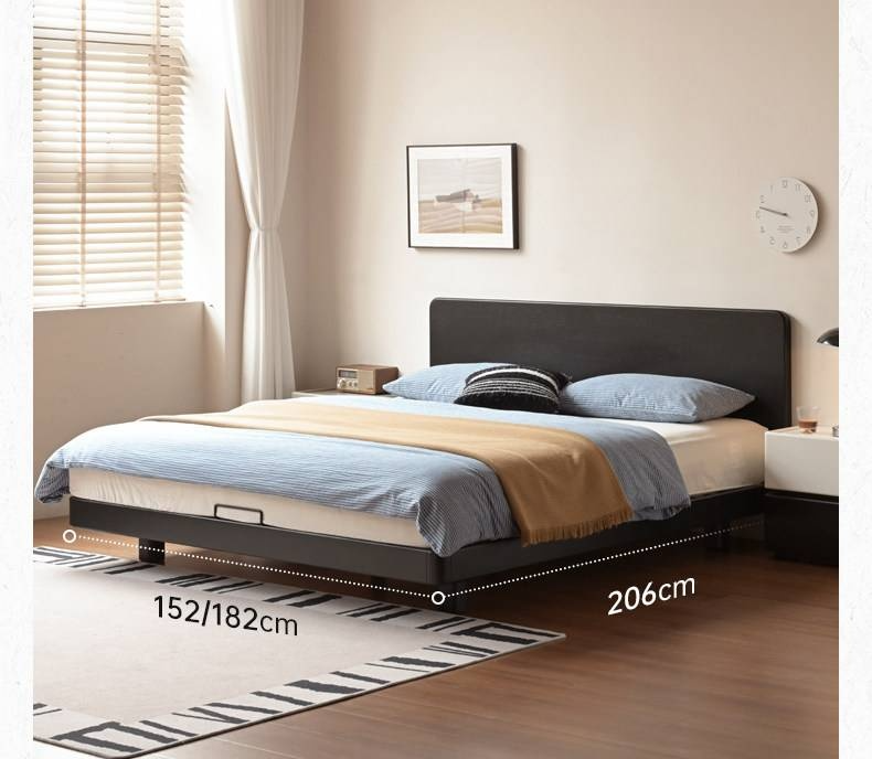 Rubberwood Solid Wood Bed — Modern Minimalist Large Slab Black Floating Bed