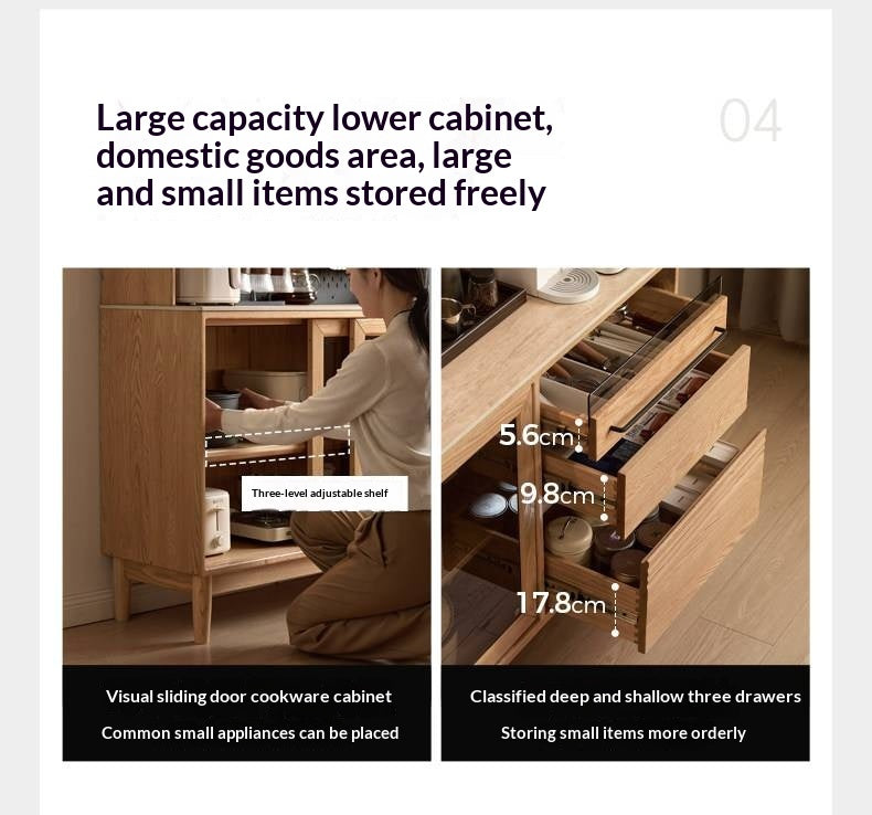 Oak Solid Wood Buffet Cabinet with Slab Surface, Sideboard