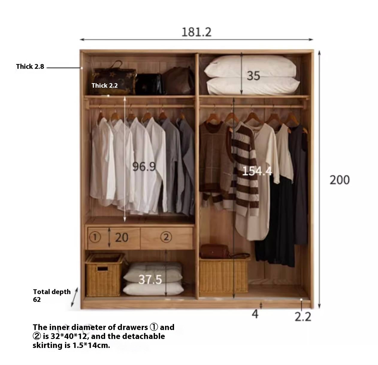 Oak, Ash Solid Wood Wardrobe With Sliding Doors