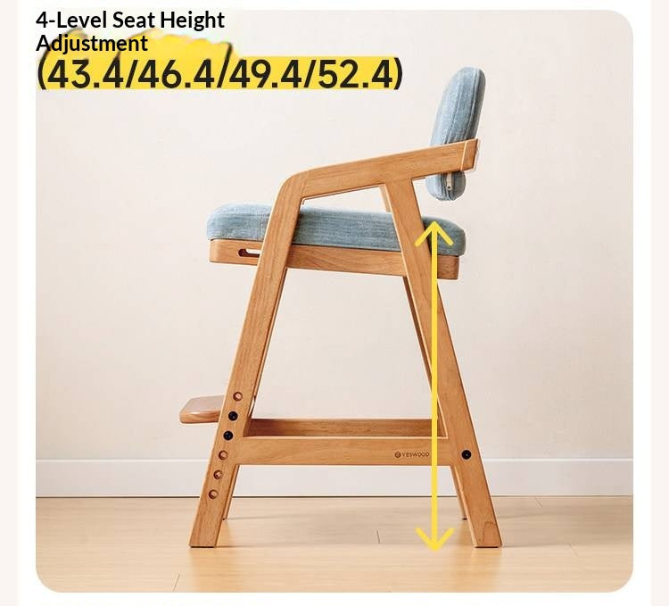 Solid RubberWood Kids Adjustable Height Desk Chair with Footrest