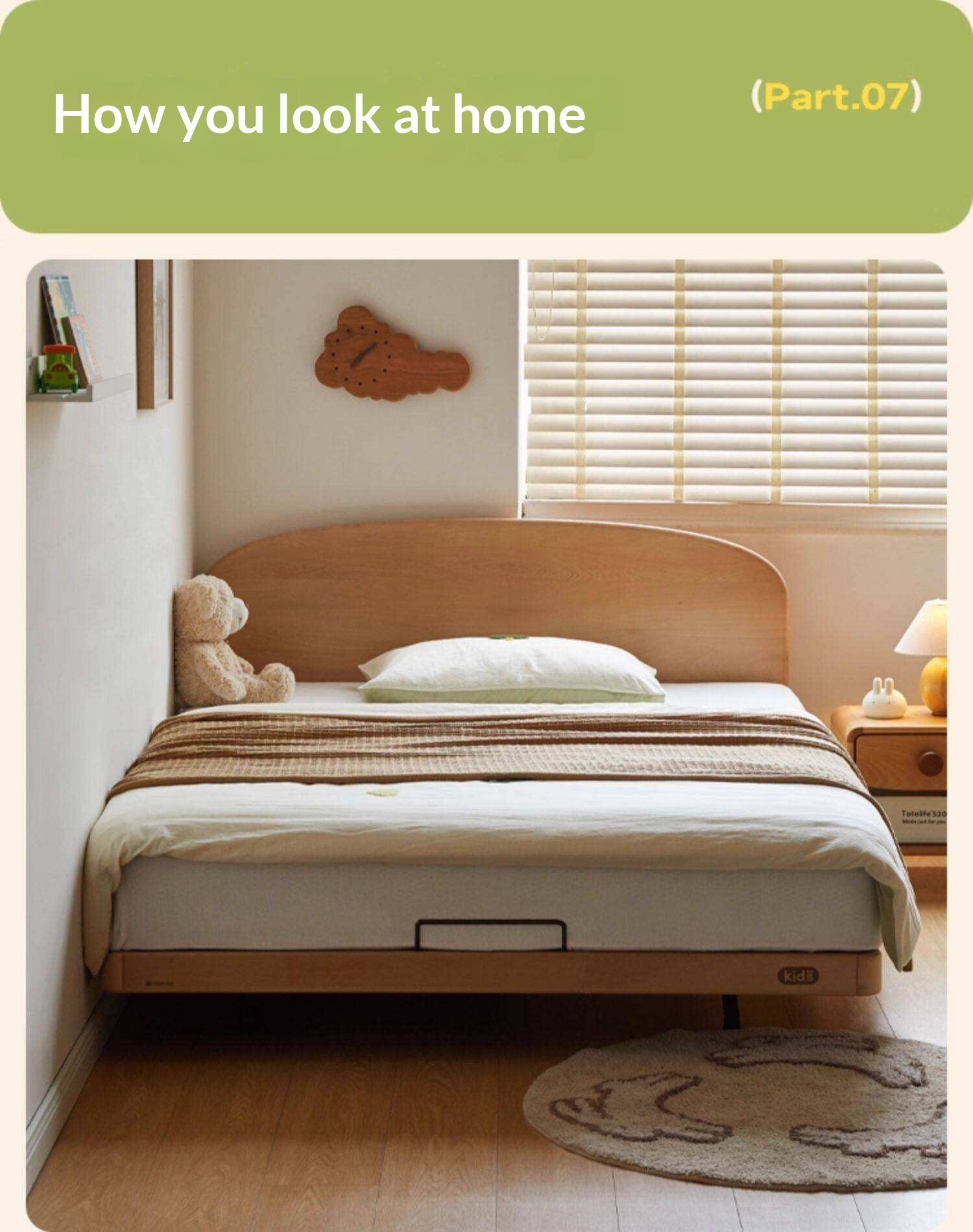 Beech Solid Wood Kids Platform Bed with Rounded Headboard