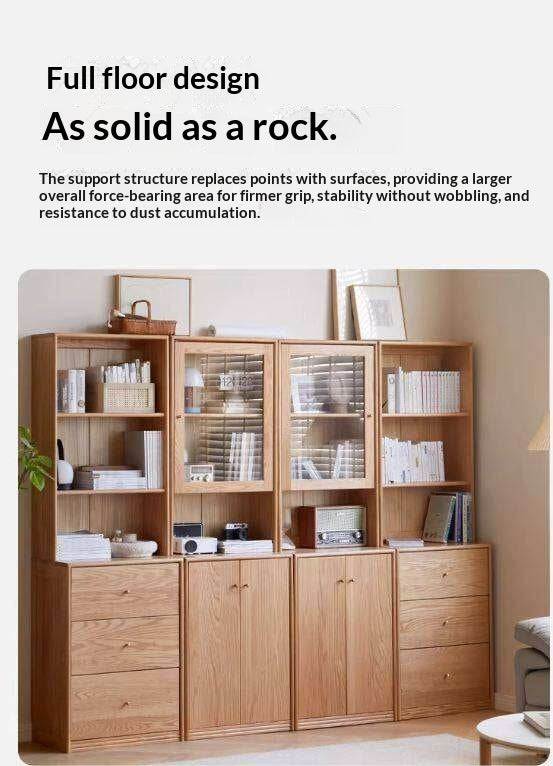 Oak Solid Wood Floor-To-Ceiling Combination Bookshelf, Glass Bookcase