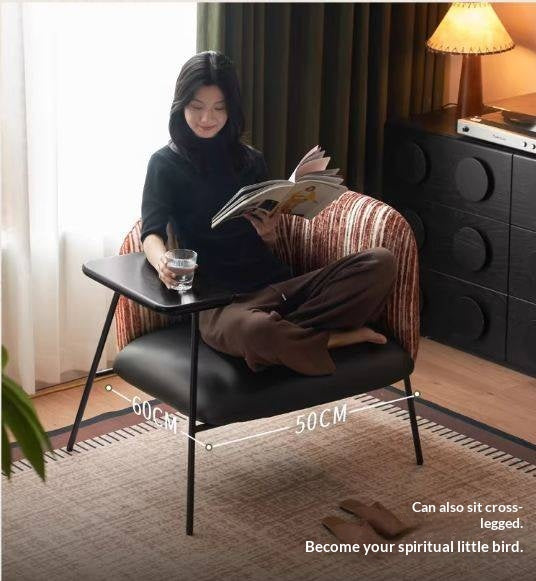 Modern Lounge Chair with Integrated Side Table, Upholstered Wraparound Accent Chair with Metal Frame