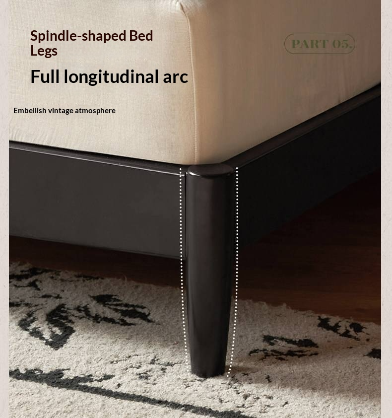 Rubberwood Solid Wood Bed — French Vintage Style, Large Slab Bed