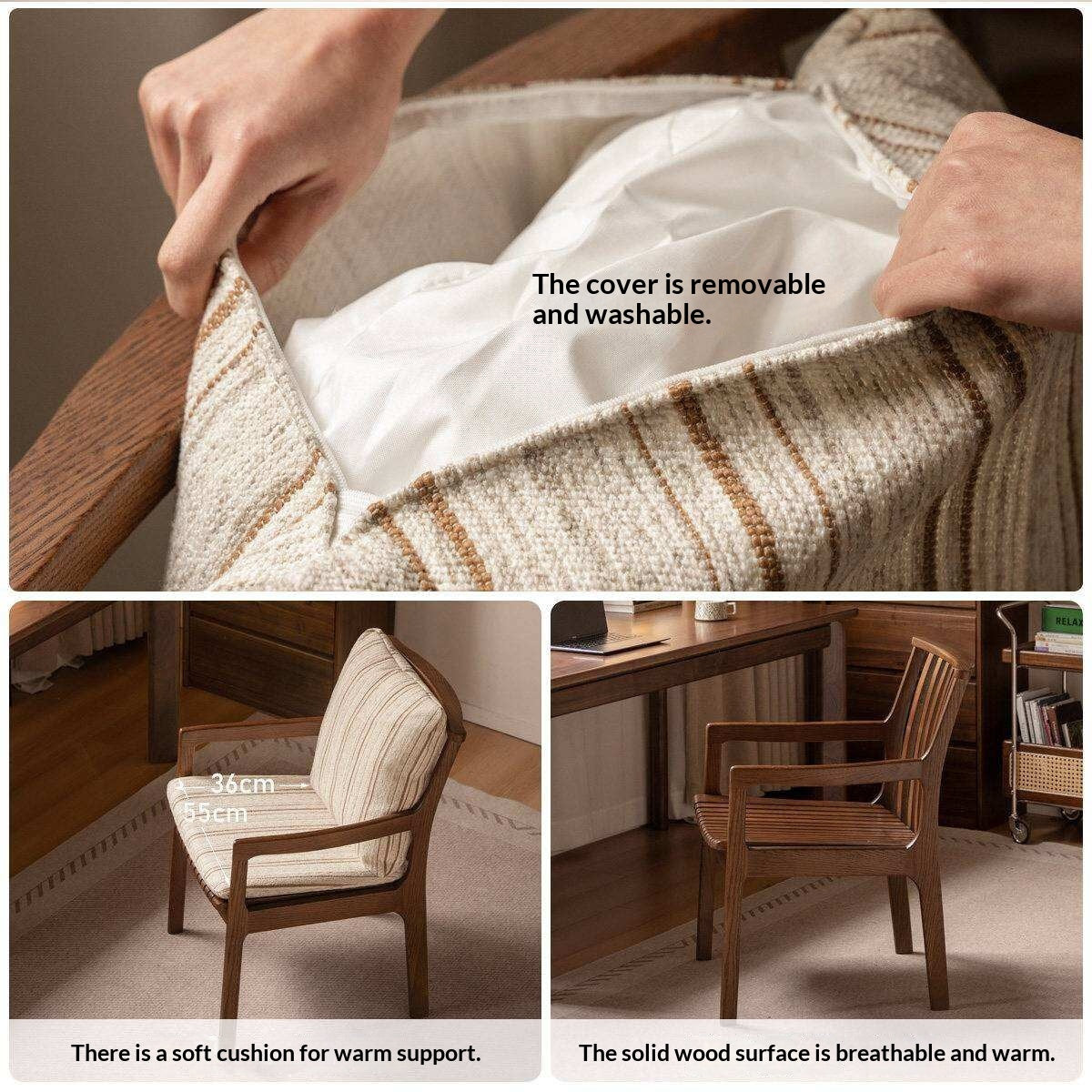 Oak Solid Wood Armchair, dual Reading Chair with Sculpted Back, Home Office Desk Chair