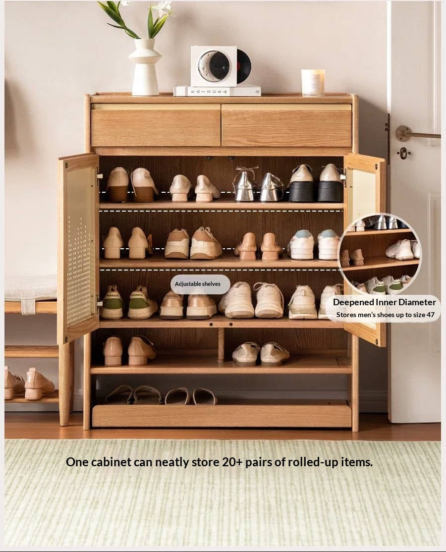Oak Solid Wood Large Capacity Entryway Shoe Cabinet with Drawers