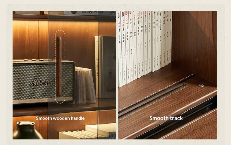 Black Walnut Solid Wood Bookcase with Interior Lighting