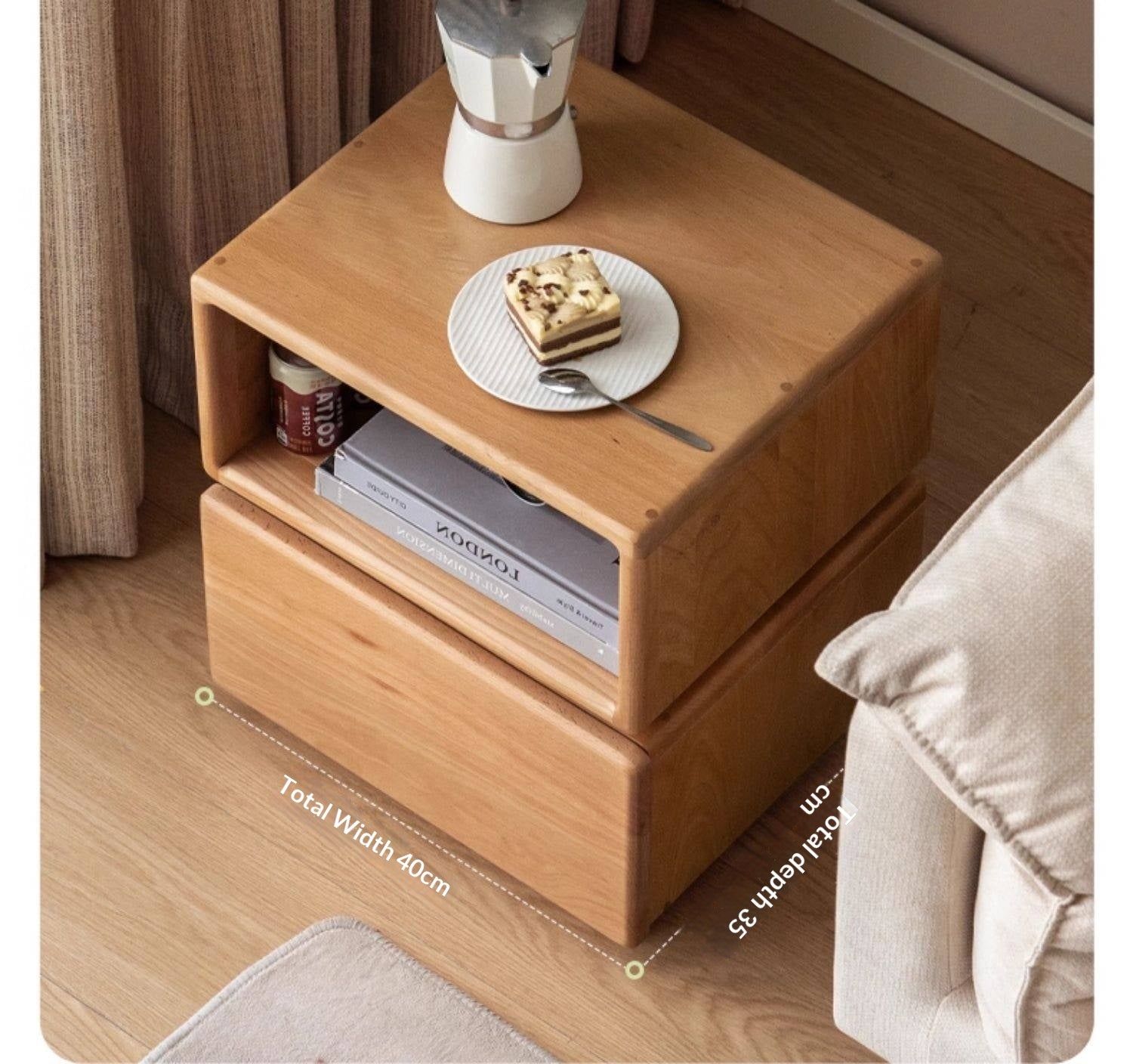 Beech Solid Wood Floor Rotating Side Table