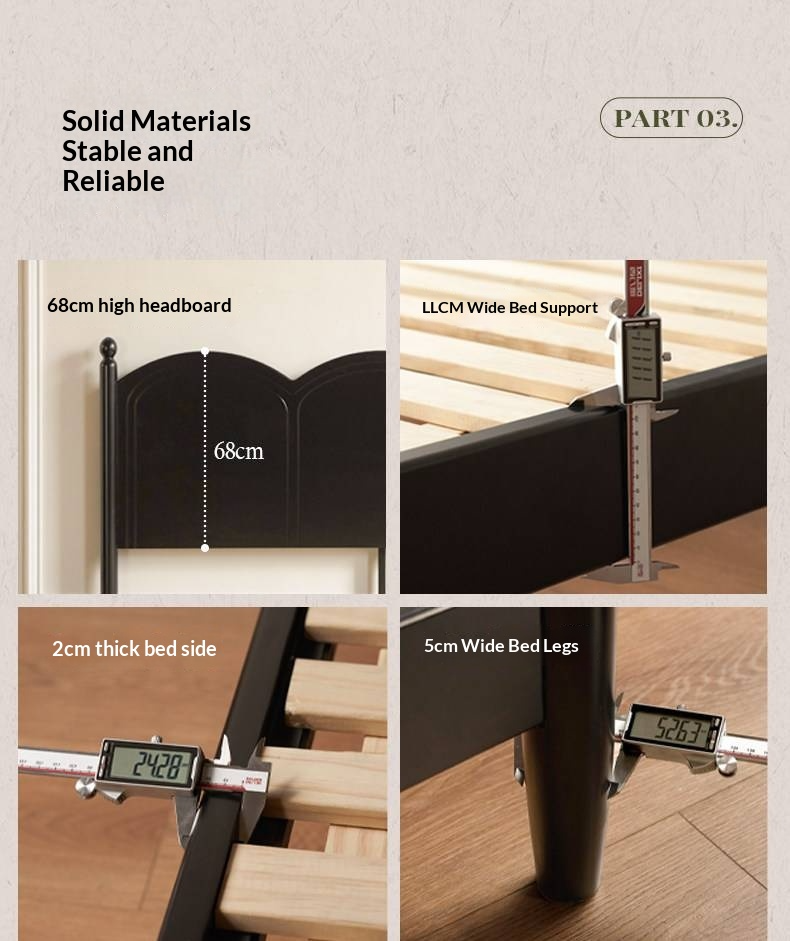 Rubberwood Solid Wood Bed — French Vintage Style, Large Slab Bed