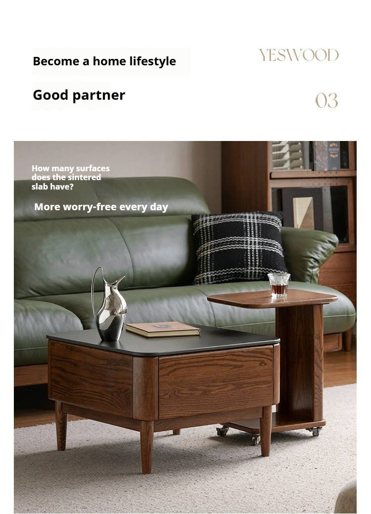 Black Walnut, Oak Solid Wood Mobile Coffee Table.