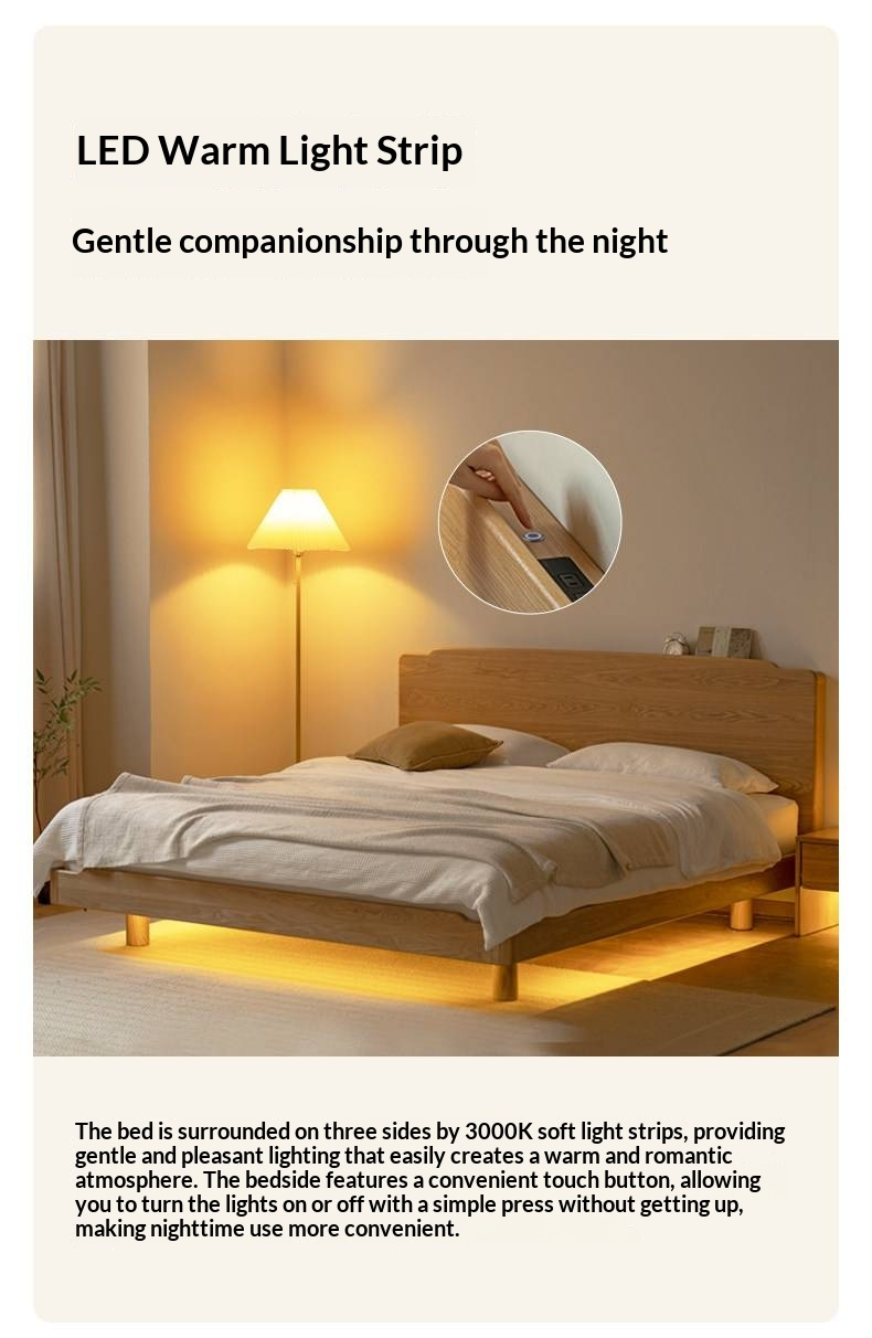 Ash Solid Wood Floating Bed — Large Slab, Simple Modern Design