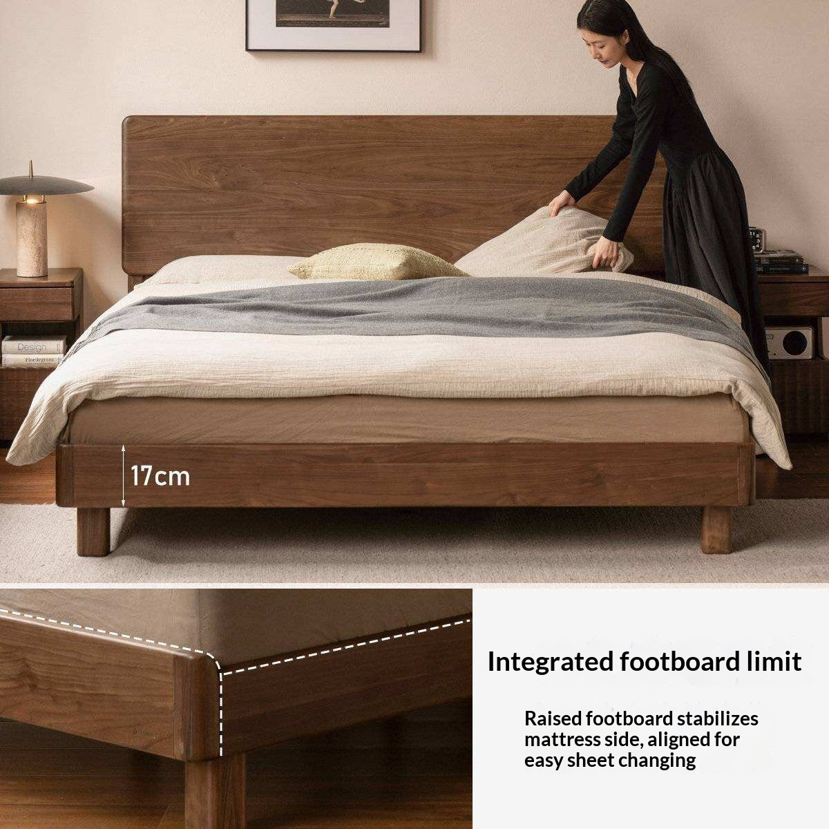Black Walnut Solid Wood Bed with Italian Light Luxury Design