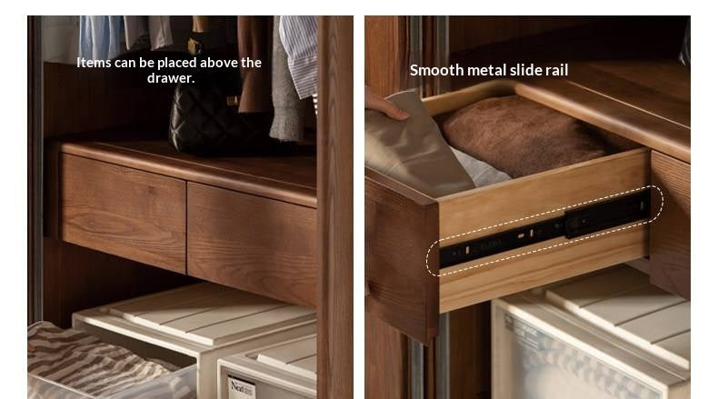 White Ash, Ash, Oak Solid Wood Wardrobe With Sliding Doors