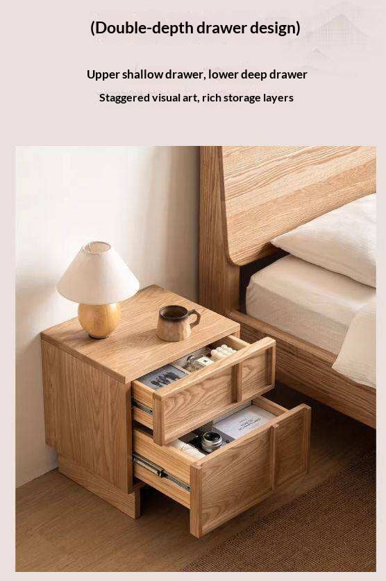 Ash Solid Wood Wabi-Sabi Style Nightstand.