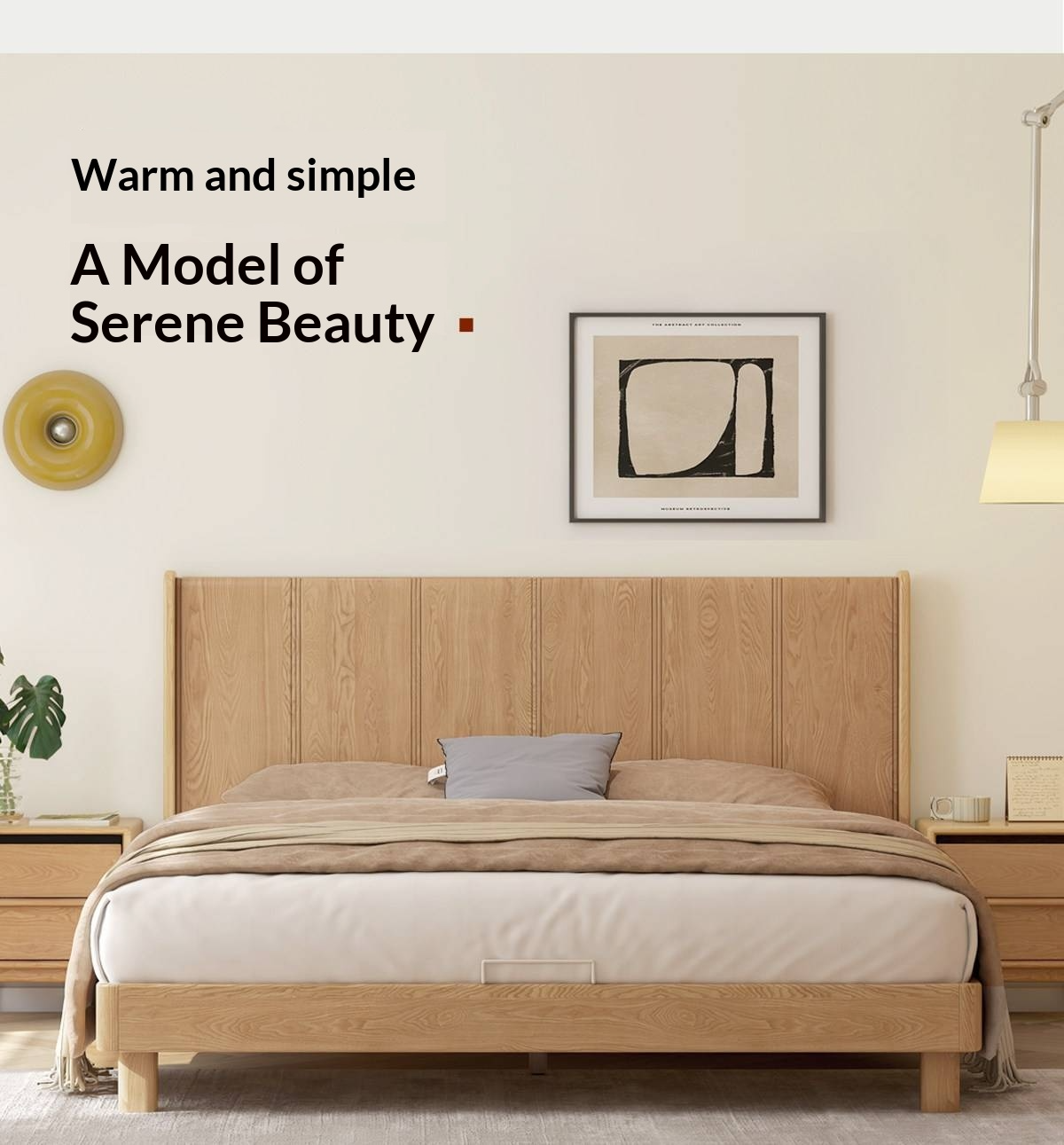 Ash Solid Wood Extra Tall Fluted Wood Headboard Platform Bed