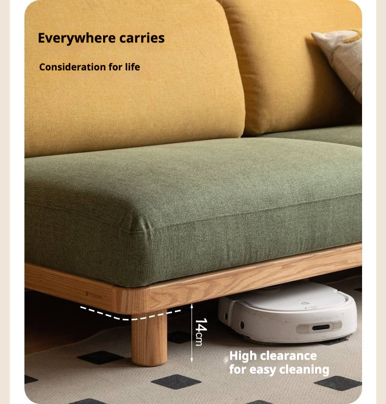 Oak Solid Wood Sofa Imitation Cotton and Linen