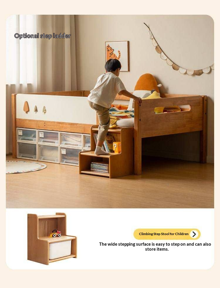 Rubberwood Solid Wood Kids Daybed with Trundle and Safety Guardrails
