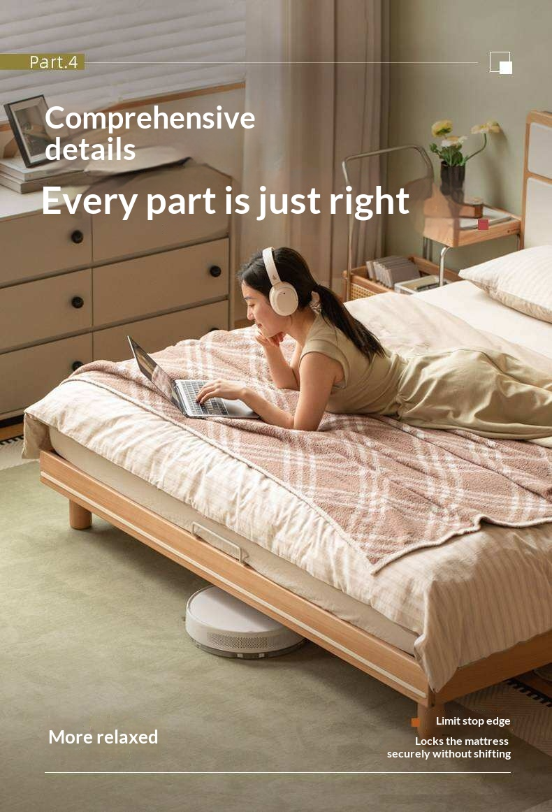 Beech Solid Wood Modern Simple Large Double Edge Bed