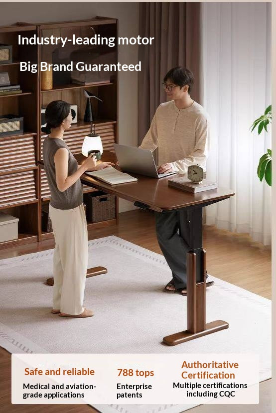 Solid Longan Hardwood Electric Lift Standing Desk with Adjustable Height