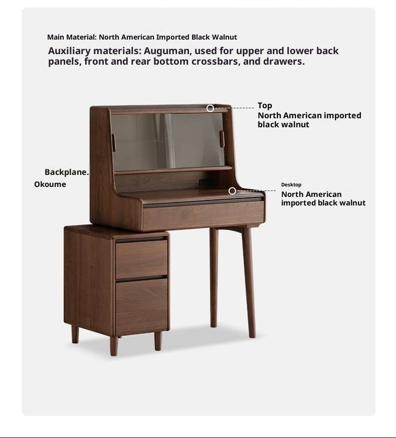 Black Walnut, Sandalwood Solid Wood Light Luxury Multifunctional Dressing Table