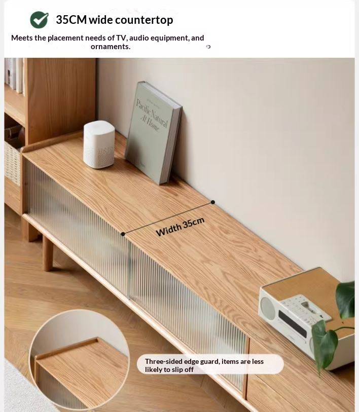 Oak Solid Wood TV Stand Sliding Door.