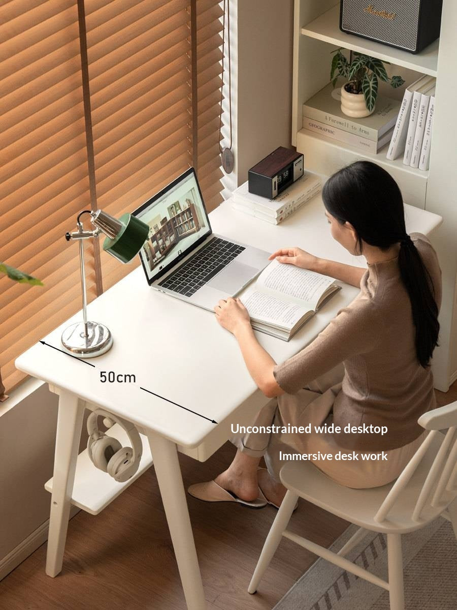 Solid Rubberwood Cream Wind Office Desk