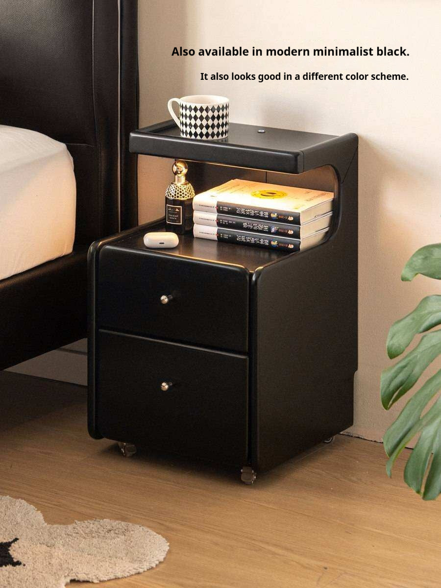 Solid RubberWood Movable Cream Style Nightstand With Light