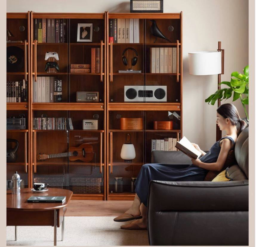 Poplar Solid Wood Vintage Style Glass Bookcase